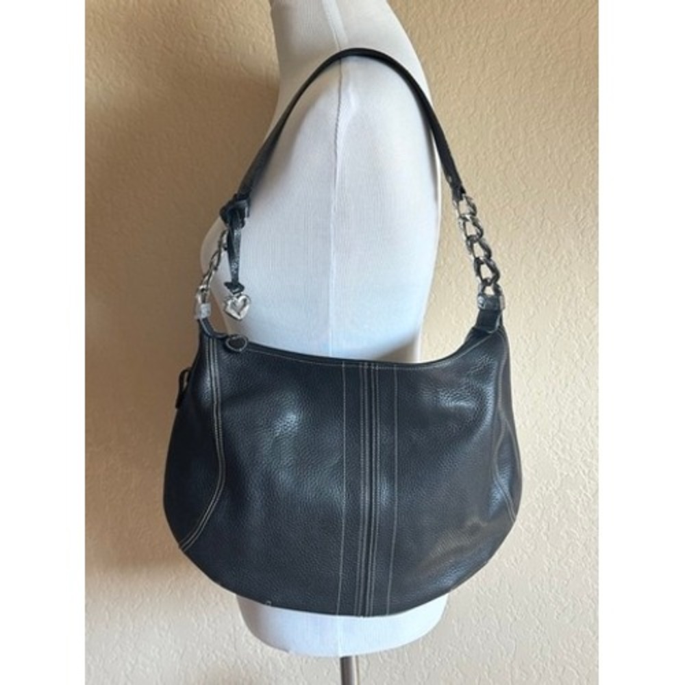 Brighton Black Leather Shoulder Bag with Silver Hardware